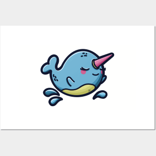 Cute Grinning Narwhal Posters and Art